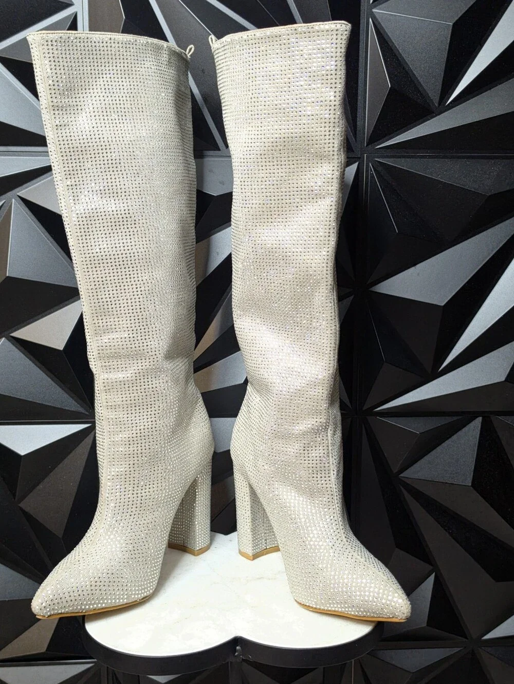 Billini Cream Rhinestone Over-the-Knee Block Heel Boots